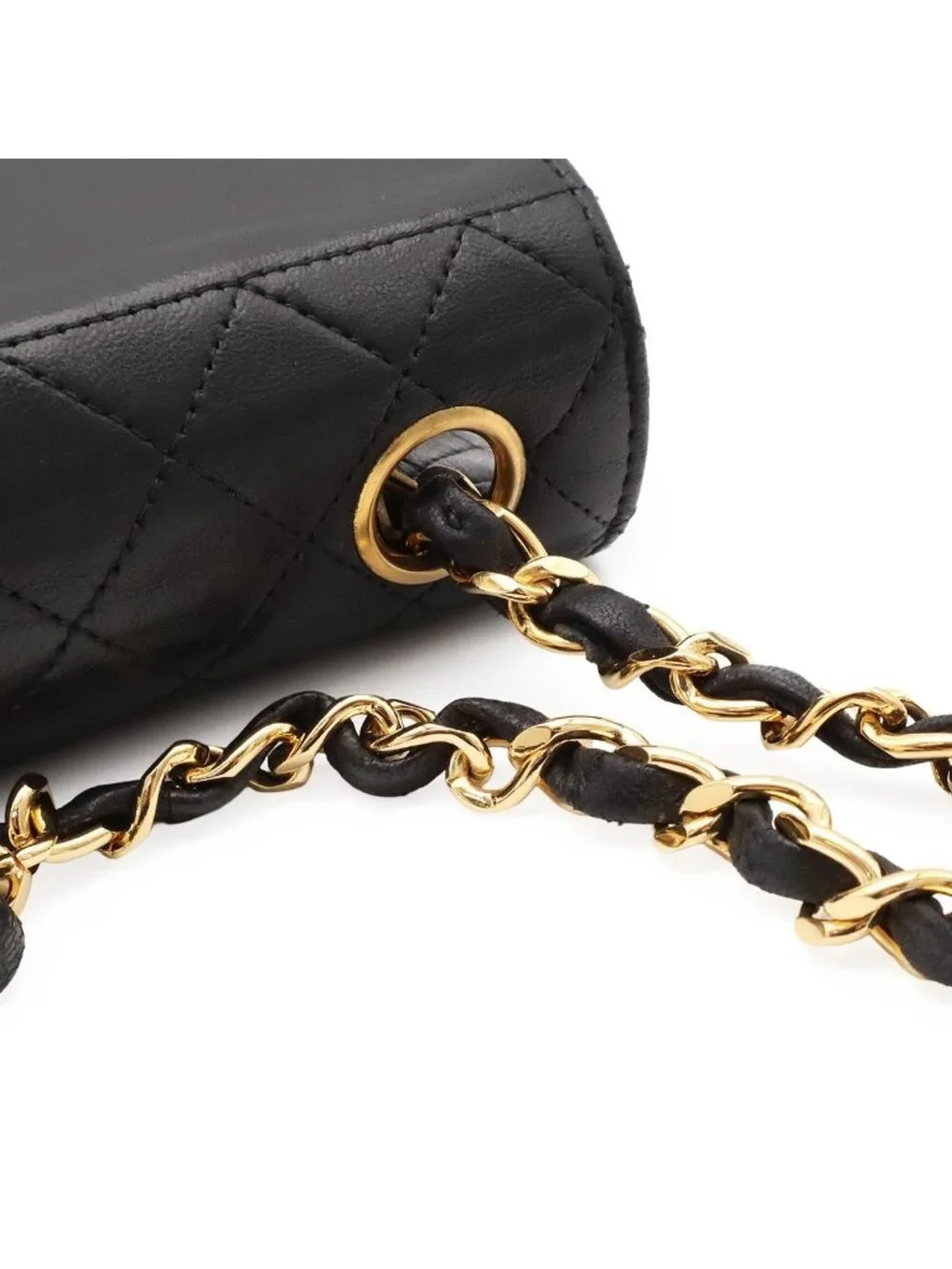 Chanel Quilted CC Logo Chain Shoulder Bag Pochette Leather Black Gold